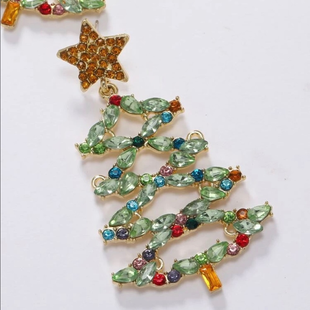 Christmas Tree Rhinestone Earrings - Picture 6 of 6